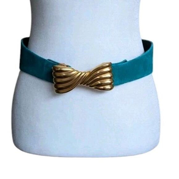 Vtg Carlisle Teal Blue Suede leather belt gold tone buckle Women S 80s 90s main image 12